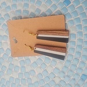 Boho Bohemian Resin Wood Bar Earrings Dangle Drop